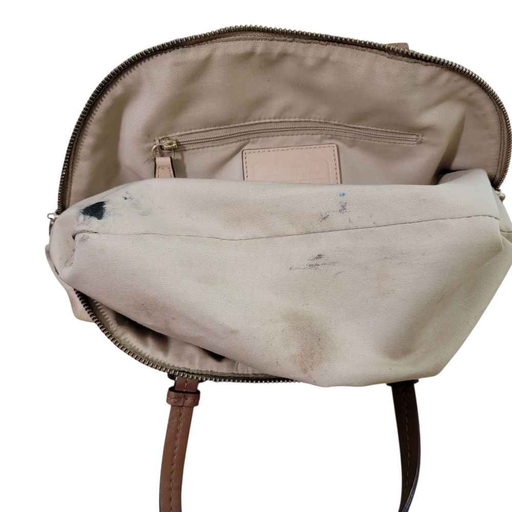 Coach Beige and Brown Signature Satchel Bag. - Picture 5 of 8